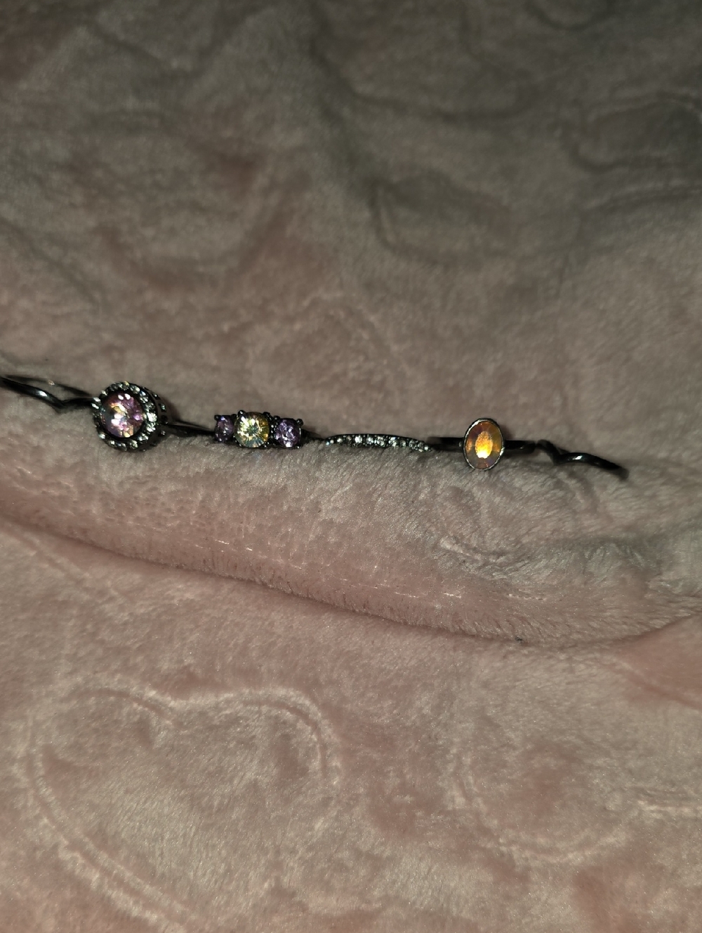 Multi-Stone Dark Prime Black Tone Rings with Pink, Purple & Orange Stones